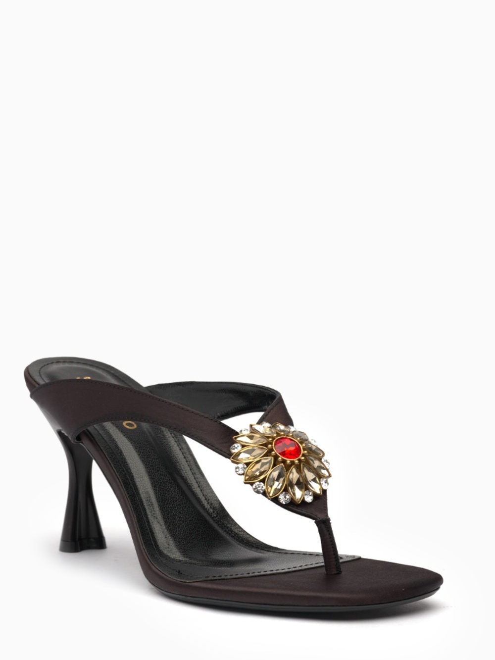 Satin Thong Sandals with Crystal Embellished Toe Post – 85mm Heel Evening Wear
